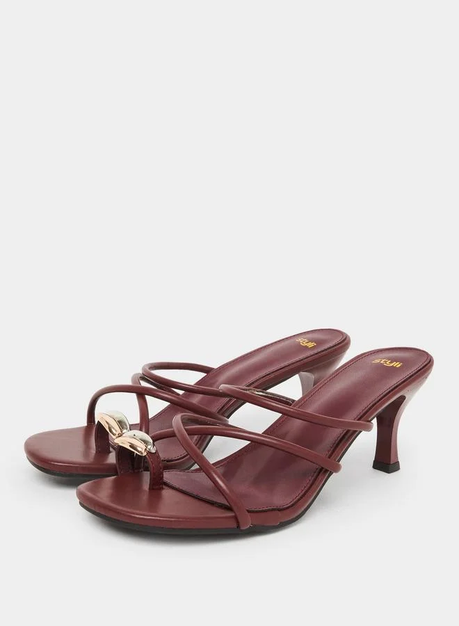 Styli Women Burgundy Strappy Stiletto Heel Sandals